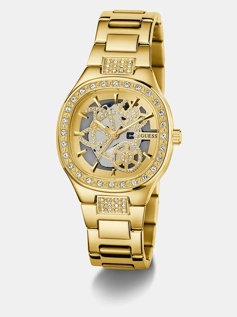 The Watch Boutique Guess Elegant Gold-Tone Crystal Embellished Analog Watch