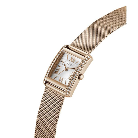 The Watch Boutique Guess Elegant Rose Gold Tone Analog Watch with Mesh Bracelet