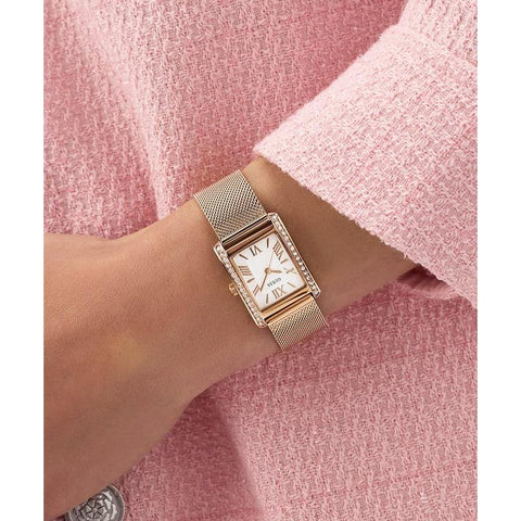 The Watch Boutique Guess Elegant Rose Gold Tone Analog Watch with Mesh Bracelet