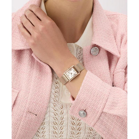 The Watch Boutique Guess Elegant Rose Gold Tone Analog Watch with Mesh Bracelet