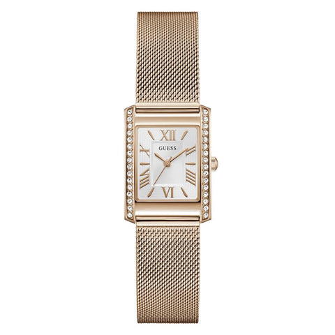 The Watch Boutique Guess Elegant Rose Gold Tone Analog Watch with Mesh Bracelet
