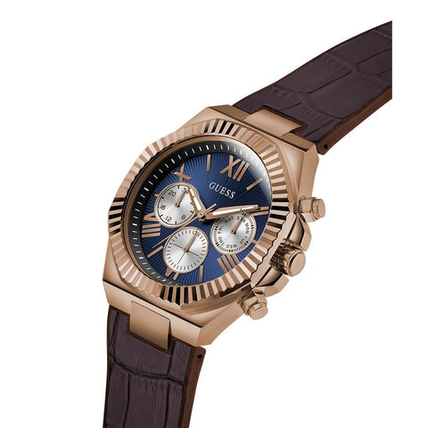 The Watch Boutique Guess Equity Brown Coffee Multi‑Function Watch with Blue Dial