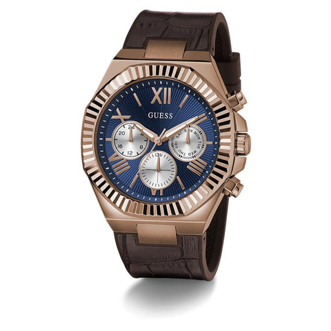 The Watch Boutique Guess Equity Brown Coffee Multi‑Function Watch with Blue Dial