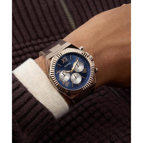 The Watch Boutique Guess Equity Brown Coffee Multi‑Function Watch with Blue Dial