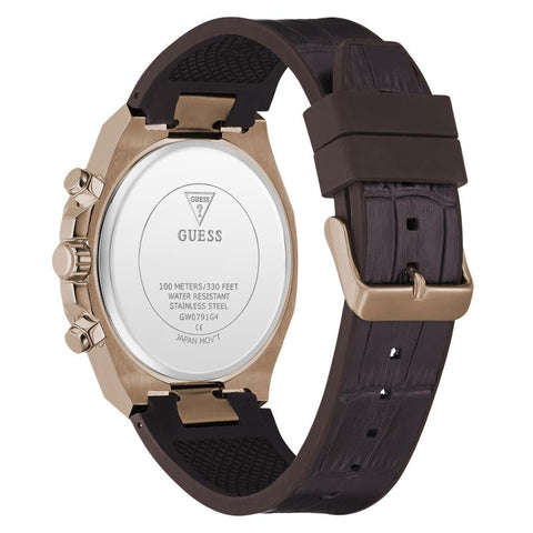 The Watch Boutique Guess Equity Brown Coffee Multi‑Function Watch with Blue Dial