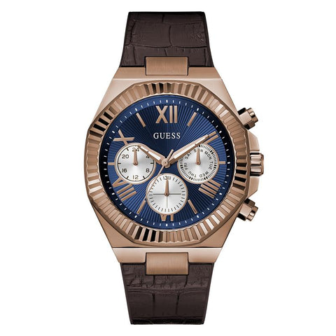 The Watch Boutique Guess Equity Brown Coffee Multi‑Function Watch with Blue Dial