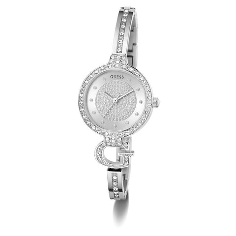 The Watch Boutique Guess Giselle Silver Tone Analog Watch with Crystal Bezel