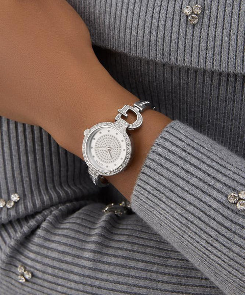 The Watch Boutique Guess Giselle Silver Tone Analog Watch with Crystal Bezel