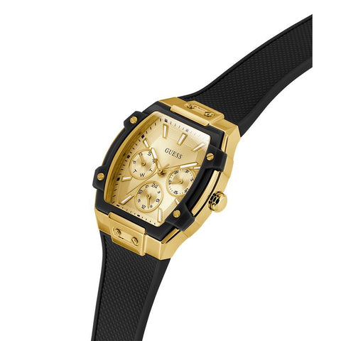 The Watch Boutique Guess Gold-Tone Black Strap Multi-Function Watch
