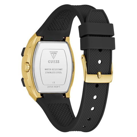 The Watch Boutique Guess Gold-Tone Black Strap Multi-Function Watch