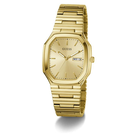 The Watch Boutique Guess Gold Tone Date Watch with Rectangular Dial