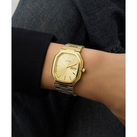 The Watch Boutique Guess Gold Tone Date Watch with Rectangular Dial