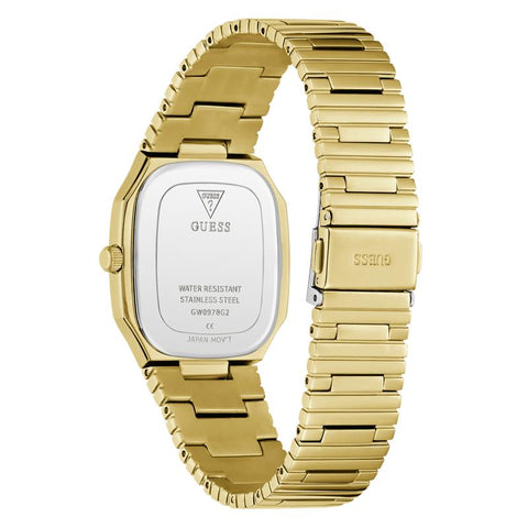 The Watch Boutique Guess Gold Tone Date Watch with Rectangular Dial