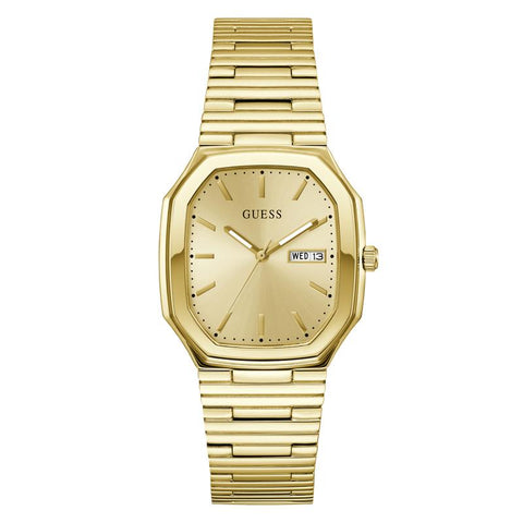 The Watch Boutique Guess Gold Tone Date Watch with Rectangular Dial