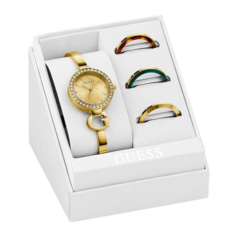 The Watch Boutique Guess Gold Tone Ladies Analog Watch Gift Set - Interchangeable Bezel