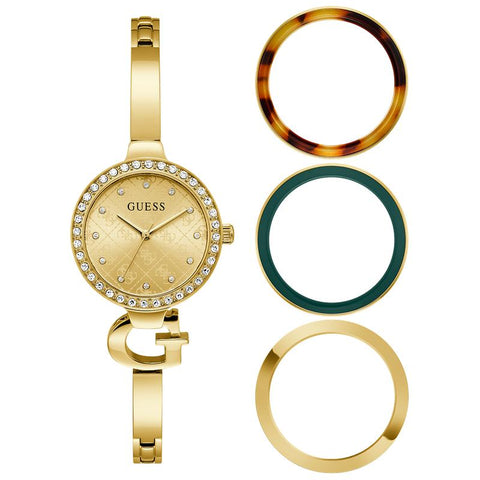 The Watch Boutique Guess Gold Tone Ladies Analog Watch Gift Set - Interchangeable Bezel