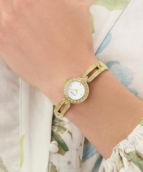 The Watch Boutique Guess Gold Tone Ladies Analog Watch with Crystal-Studded Bracelet