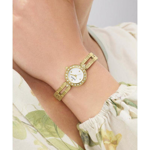 The Watch Boutique Guess Gold Tone Ladies Analog Watch with Crystal-Studded Bracelet