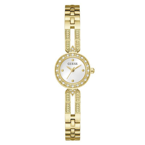 The Watch Boutique Guess Gold Tone Ladies Analog Watch with Crystal-Studded Bracelet