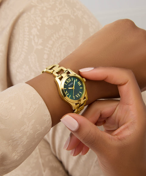 The Watch Boutique Guess Gold Tone Ladies Analog Watch with Green Dial