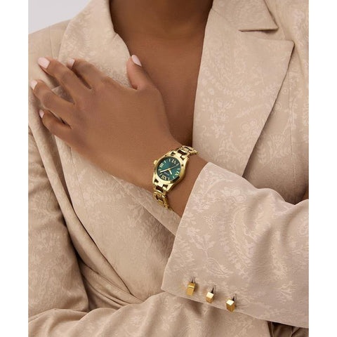 The Watch Boutique Guess Gold Tone Ladies Analog Watch with Green Dial