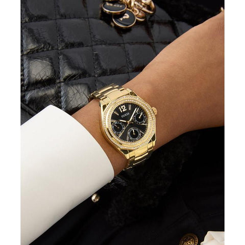 The Watch Boutique Guess Gold Tone Multi-Function Quartz Watch with Diamond Accents