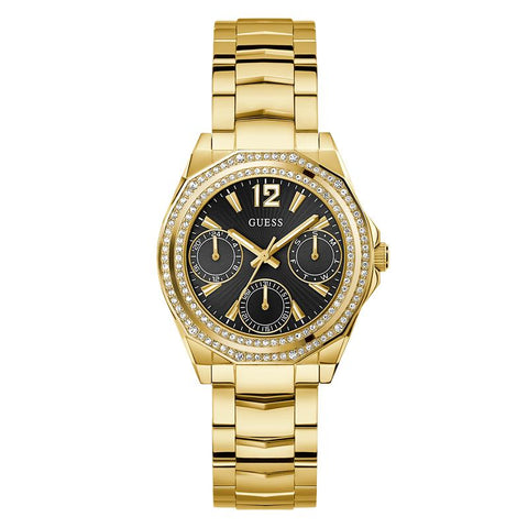 The Watch Boutique Guess Gold Tone Multi-Function Quartz Watch with Diamond Accents