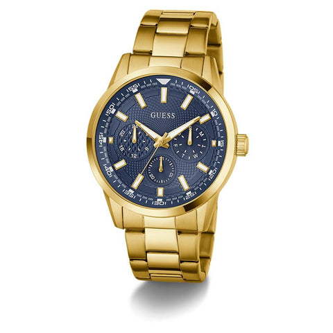 The Watch Boutique Guess Gold Tone Multi-Function Watch with Blue Dial