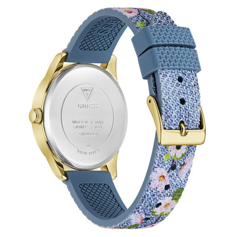 The Watch Boutique Guess Ladies Blue Gold Tone Analog Watch with Denim Strap