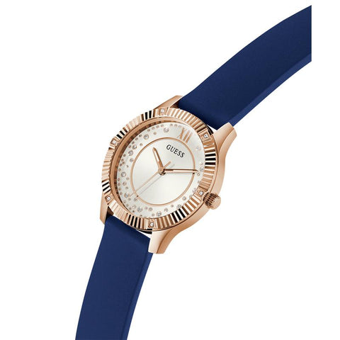 The Watch Boutique Guess Ladies Blue Rose Gold Tone Analog Watch