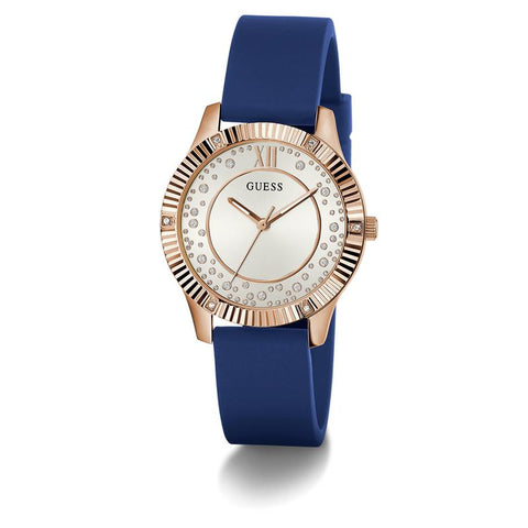 The Watch Boutique Guess Ladies Blue Rose Gold Tone Analog Watch