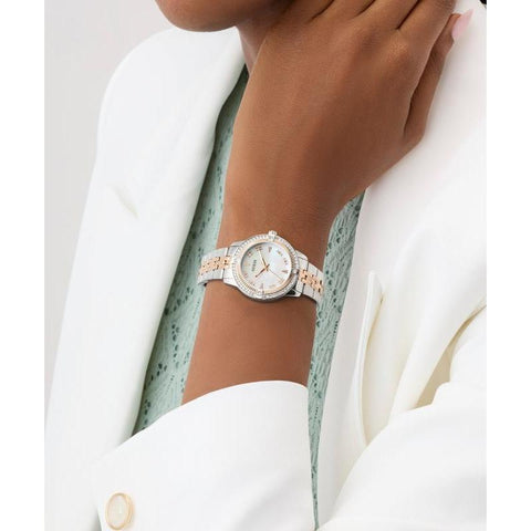 The Watch Boutique Guess Ladies Colette 2-Tone Analog Watch with Mother-of-Pearl Dial