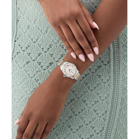 The Watch Boutique Guess Ladies Colette 2-Tone Analog Watch with Mother-of-Pearl Dial