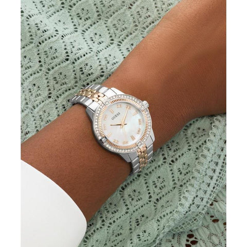 The Watch Boutique Guess Ladies Colette 2-Tone Analog Watch with Mother-of-Pearl Dial