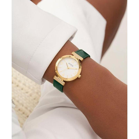The Watch Boutique Guess Ladies Green Gold Tone Analog Watch