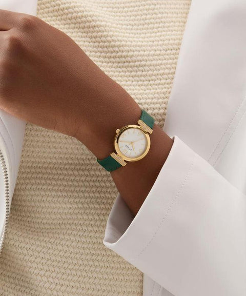 The Watch Boutique Guess Ladies Green Gold Tone Analog Watch