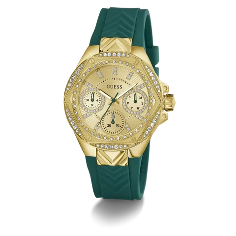 The Watch Boutique Guess Ladies Green Gold Tone Multi-function Watch