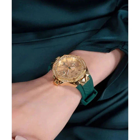 The Watch Boutique Guess Ladies Green Gold Tone Multi-function Watch