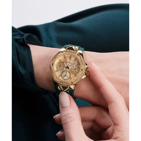The Watch Boutique Guess Ladies Green Gold Tone Multi-function Watch