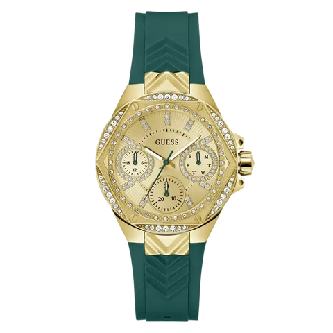 The Watch Boutique Guess Ladies Green Gold Tone Multi-function Watch