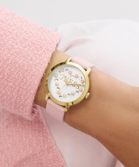 The Watch Boutique Guess Ladies Pink Gold Tone Analog Watch