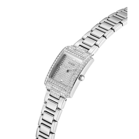 The Watch Boutique Guess Ladies Silver Tone Analog Watch with Diamond-Accented Bracelet