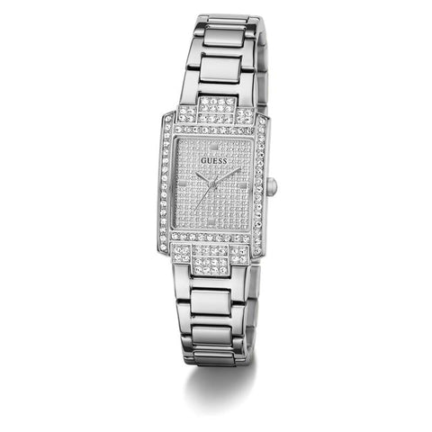 The Watch Boutique Guess Ladies Silver Tone Analog Watch with Diamond-Accented Bracelet