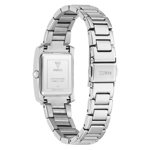 The Watch Boutique Guess Ladies Silver Tone Analog Watch with Diamond-Accented Bracelet