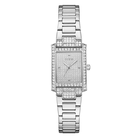 The Watch Boutique Guess Ladies Silver Tone Analog Watch with Diamond-Accented Bracelet