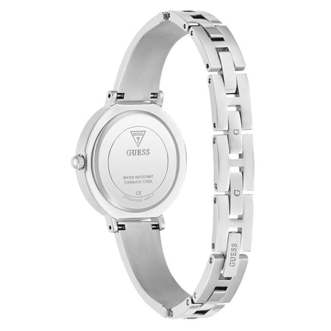 The Watch Boutique Guess Ladies Silver Tone Analog Watch with Heart-Shaped Dial