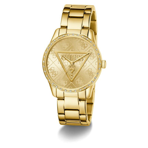 The Watch Boutique Guess Ladies Tone Analog Quartz Watch with Stoned Bezel