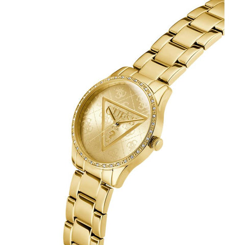 The Watch Boutique Guess Ladies Tone Analog Quartz Watch with Stoned Bezel