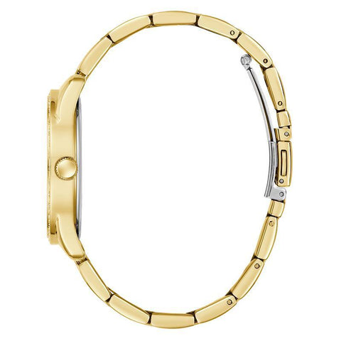 The Watch Boutique Guess Ladies Tone Analog Quartz Watch with Stoned Bezel