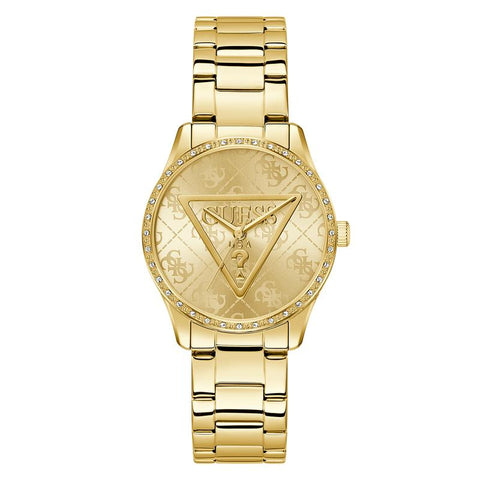 The Watch Boutique Guess Ladies Tone Analog Quartz Watch with Stoned Bezel